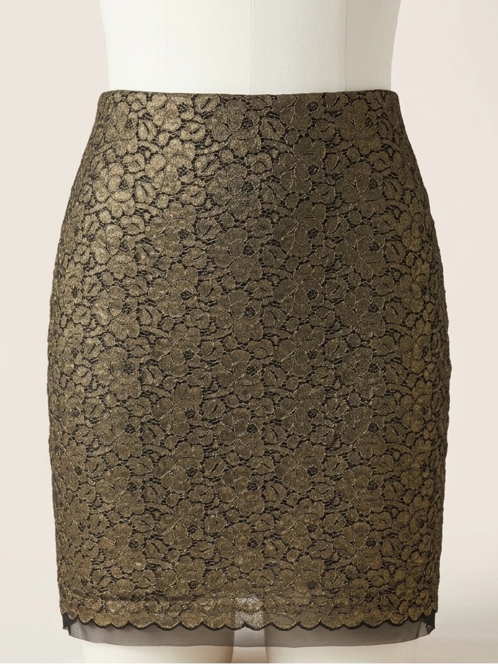 Ann Taylor Gold Black Floral Lace Pencil Skirt Size 4 Holiday Cocktail